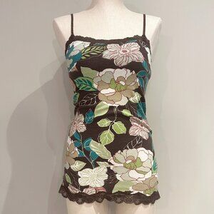 American Eagle Camisole Tank Top  Brown Women's Size M Flowers Lace Trim Y2K